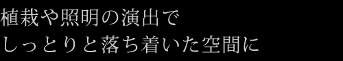 植栽や照明の演出でしっとりと落ち着いた空間に